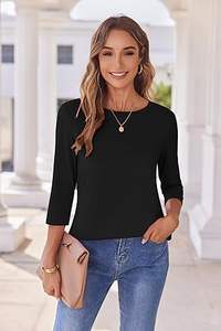 Túnica de manga 3/4 para mujer, blusa informal plisada con cuello redondo, Camiseta básica, traje de primavera y otoño, camisa de trabajo de negocios elegante - Product Image 6