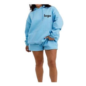 Ensemble short à capuche 100% coton 2 pièces pour femmes - Product Image 1