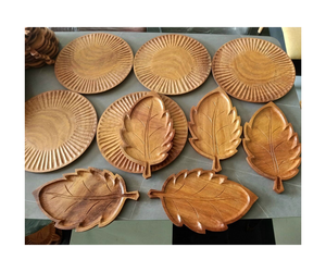 Usine Vente À La Main Écologique Incassable Forme De Feuille De Service Snack Alimentaire Assiette En Bois - Product Image 1