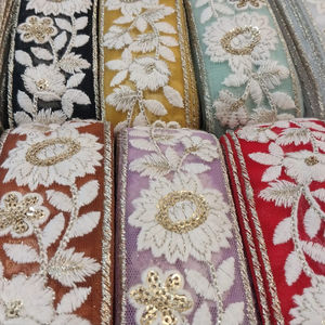 Factory Wholesale Heart-Shape <b>Red</b> Polyester Laser Lace Trim with Water-Soluble Embroidery & <b>Sequins</b> for Clothing Accessories - Product Image 1