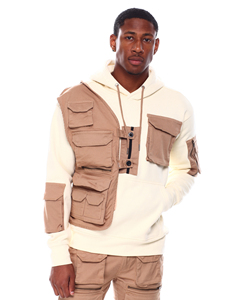 Tendencia 100% algodón mezclado Hombres Chaleco de gran tamaño Sudadera con capucha Estilo de calle con múltiples bolsillos - Product Image 1