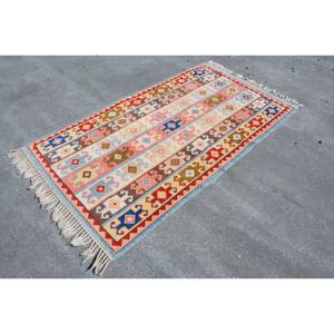 พรมขนทะเลสไตล์วินเทจทรงสี่เหลี่ยมผืนผ้าสำหรับห้องยางพาราดีไซน์เย็บปะต่อสีแดงน้ำเงิน2ft พื้นที่ขนาดใหญ่4x7 - Product Image 3