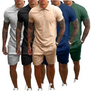 Custom Logo Breathable Formal Summer 2-Piece Polo <b>Suit</b> <b>T</b>-<b>Shirt</b> Men's Jogger Set with Zipper Shorts - Product Image 1