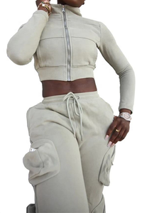 Customized Fitness Sports Color <b>Short</b> Zipper Stand Collar <b>Short</b> Top Trousers Suit Sweater Pants Pure Cotton Terry - Product Image 5