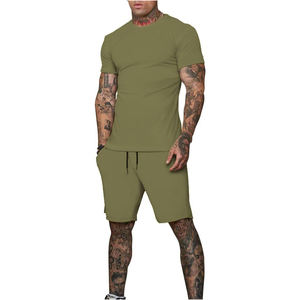 Ensemble t-shirt et short de survêtement d'été pour hommes 100% coton à manches courtes 2 poches respirant - Product Image 4