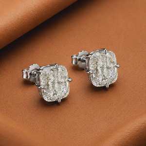 Pendientes de tuerca de plata de ley 925 con moissanita de corte cojín, engaste hecho a mano, VVS, estilo Iced Out, joyería de lujo para mujer - Product Image 4