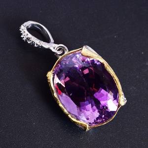 Pendentif Améthyste Ovale Pour Femmes Pendentif Améthyste Plaqué Or Fait Main Bijoux En Argent Sterling Cadeau D'anniversaire Elle - Product Image 2