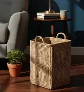 Organisateur fait main de panier décoratif en rotin élégant pour le stockage à la maison et les essentiels quotidiens - Product Image 3