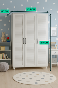 Armario Arion Kids Grande de Madera de Pera con 3 Puertas, Cuerpo de MDF con Puertas Corredizas y Patas de Madera con Textura Natural, Diseño Único - Product Image 2