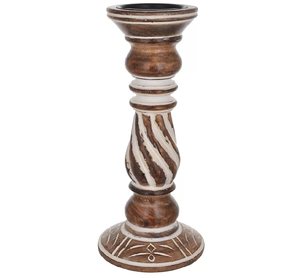 This functional and stylish piece features a fluted wooden base topped with a clear glass <b>hurricane</b> - Product Image 3