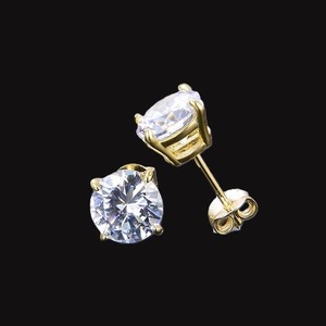 Unisex 14K Yellow Gold Plated Solitaire Stud <b>Earrings</b> Cute Style with Brilliant Cut VVS Moissanite Diamond for Parties Gifts - Product Image 6