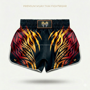 Shorts de Muay Thai rétro personnalisés de haute qualité OEM, shorts d'entraînement de boxe en satin, vêtements de combat, shorts de club - Product Image 1