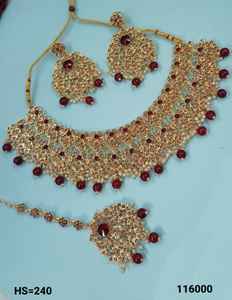 Nuevo diseño chapado en oro tradicional gota perla y Kundan tachonado pendiente Mangtika gargantilla collar conjunto y conjunto de joyería para mujer - Product Image 3