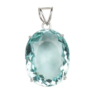 Piedra preciosa aguamarina azul grande Plata de Ley 925 Piedra de corte ovalado Regalo del Día de la madre de San Valentín Colgante de collar de cadena - Product Image 1