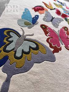 Butterfly White Wool Hand <b>Tufted</b> Kids' Playroom Safari Accent <b>Rug</b> Cartoon Animal Print Design Prayer Decorative Gift - Product Image 6