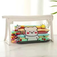 Logo imprimé personnalisable à colorier fermeture éclair étanche transparent en plastique pvc rangement trousse à crayons cosmétique sac pochette pour l'école