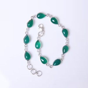 Pulsera Unisex de Plata de Ley 925, impresionante piedra preciosa de ónix verde, joyería de diseñador bohemio para bodas, fiestas con - Product Image 1