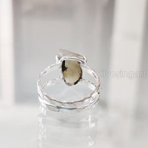 Anillo de Plata de Ley 925 con Piedra Natural de Labradorita, Diseño Martillado de 2 Bandas, Joyería de Piedra Natural para Mujer, Regalo de Navidad - Product Image 5