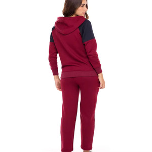 Maroon And <b>Navy</b> Color Block Womens <b>Hoodie</b> And Jogger Set With Soft Fabric Design For Comfortable Casual Daily Wear Style Outfit - Product Image 3