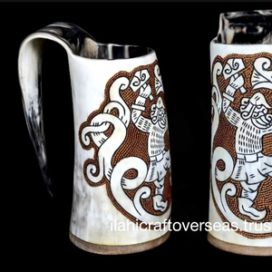 Viking Animal Drinking Horn <b>Mug</b> with Polished Eco-Friendly Buffalo Horn and 3D Engraving - Product Image 1