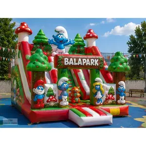 Parco Giochi Gonfiabile Gigante a Tema Smurfs per Esterni con Scivolo - Product Image 2