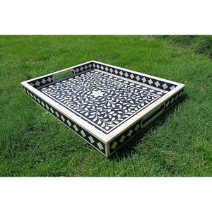 Nouveau meilleur Design Ramadan Eid cadeau os incrustation plateau de service décoratif plateau pour la décoration intérieure ustensiles de cuisine thé et café plateau de service - Product Image 6