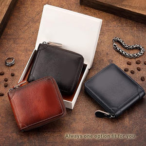 กระเป๋าสตางค์แบบพับสองด้านสีฟ้าอมเทามีซิปกระเป๋าหนังแท้สั่งทำโลโก้แบบสั้นสไตล์การ์ดหลายใบคุณภาพสูงราคาถูก - Product Image 1