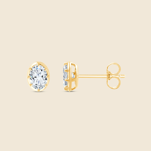 Boucles d'oreilles ovales en diamants de laboratoire de 1,00 carat, taille ovale, F-VS, en or massif 14 carats, pour cadeau de mariage ou d'anniversaire - Product Image 2