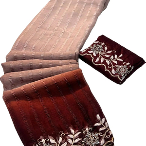 Faux Georgette Đẹp In Ưa Thích Cắt Biên Giới Làm Việc 5.5 Mtr Dài Chiều Dài Kitty Đảng Đặc Biệt Thời Trang Saree Áo Mảnh - Product Image 1