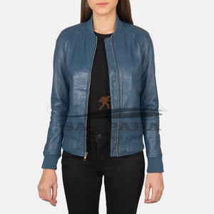 Venta al por mayor personalizada chaqueta de cuero genuino por encargo del diseño del logotipo de las mujeres chaqueta de cuero de bombardero chaquetas largas de las mujeres - Product Image 1