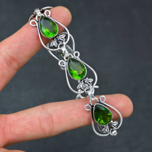 Designer Handmade 925 Sterling Silver Plated <b>Chain</b> Bracelet Lab-Created Green Peridot Gemstone IGI Certified Luxury Wedding Gift - Product Image 2