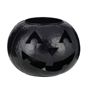 Citrouille Jack O'Lantern en métal noir, en treillis métallique tressé, style rustique de ferme, décoration d'Halloween pour table et porche. - Product Image 1