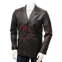 Blazer kulit hitam pria Kerajinan Tangan Premium-jaket pakaian luar bergaya khusus untuk pria modis