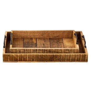 ชุด2ถาดไม้มะม่วงพร้อมที่จับโลหะถาดโต๊ะอาหารถาดไม้และถาดใช้แสดง-18X12ขนาดใหญ่ "& 15X10กลาง" - Product Image 3
