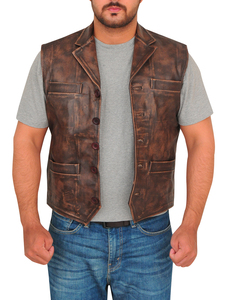 Chaleco de motociclista personalizable para hombre, ropa exterior informal de moda de cuero de grano completo real para invierno, 100% poliéster - Product Image 3