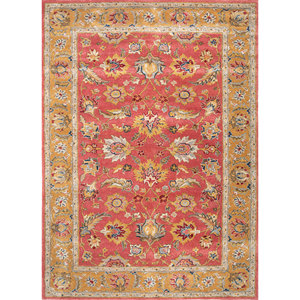 Alfombras Kasbah de Lana y Viscosa Hechas a Mano, Diseño Floral Rojo Naranja con Rayas, Clásicas para el Hogar, Pasillo, Forma Rectangular-Top-1516(Cs-01) - Product Image 1