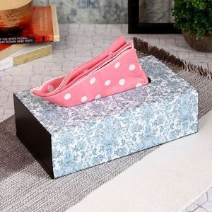 Boîte à mouchoirs décorative carrée minimaliste moderne en tissu naturel avec motif turc Iznik de Prisma Designs, fabriquée à la main - Product Image 4