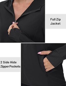 Veste à capuche de sport et de yoga pour femmes de qualité supérieure 100% polyester polaire Tissu tricoté doux Protection UV Respirabilité toute la journée - Product Image 2