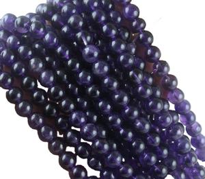 Pierre précieuse d'améthyste violette naturelle de bonne qualité 1 brin faisant des bijoux faits à la main perles rondes lisses en gros - Product Image 1