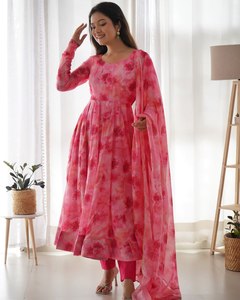 Nouvelle tenue de fête Anarkali Tabby Organza soie avec impression numérique travail Anarkali Salwar Kameez sur mesure Salwar Kameez - Product Image 5