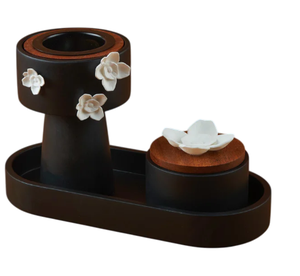 Brûleur d'encens moderne en métal à base noire Base en bois au design moderne et élégant personnalisée pour l'utilisation des parfums aromatiques du bureau à domicile - Product Image 3