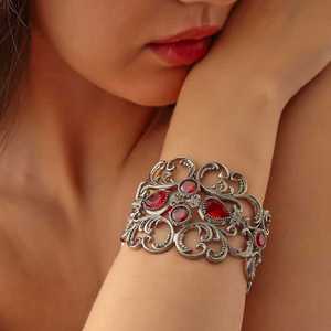 Cultural Collectible Thick <b>Bracelet</b> Adorned with Red <b>Ruby</b> Stone - Product Image 1