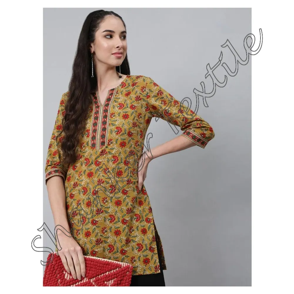 ผ้าฝ้ายบล็อกมือพิมพ์Kurti Tunicเสื้อผ้าชาติพันธุ์อินเดียเสื้อผ้าKurtis Designerผ้าฝ้ายผู้หญิงสวมใส่แฟชั่นอินเดียTunik