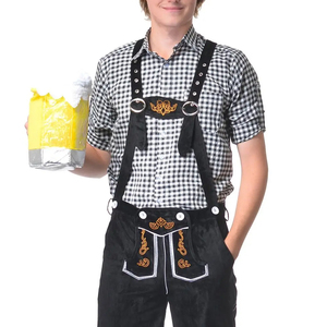 2025 personalizado para hombre negro bávaro Lederhosen ligero ante cuero medio plano a juego tirantes pantalón - Product Image 3