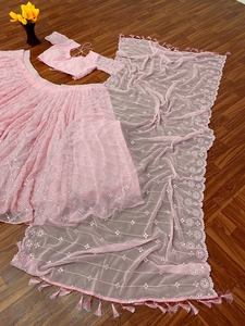 Lehenga Choli-ropa de fiesta y boda, excelente calidad, bebé, Color rosa, imitación, Georgette, bordado, precio más bajo - Product Image 4