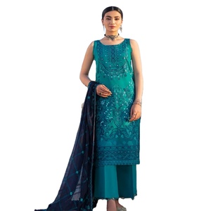 Lujo Ramsha marca 3 piezas paquistaní algodón césped traje pesado bordado AndaaZ Salwar Kameez vestido largo para ropa de fiesta - Product Image 1