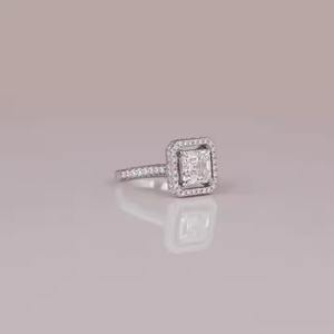 Bague en diamant taillé Ascher de laboratoire certifié IGI Bague en or massif 18 carats avec halo à deux côtés Bague plaquée or personnalisée de dernière conception - Product Image 1