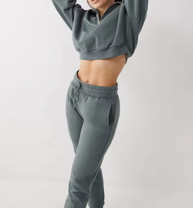 Survêtement en coton à col rond vêtements de sport survêtements hommes femmes noir 2 pièces survêtement unisexe survêtement logo personnalisé ensemble survêtement - Product Image 5