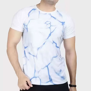 เสื้อยืดผู้ชายทรงเข้ารูป แขนสั้น พิมพ์ลายแบบซับลิเมชั่น คอกลม แห้งเร็ว สวมใส่สบาย สีขาวลายฟ้า ผ้าถักโพลีเอสเตอร์ - Product Image 5