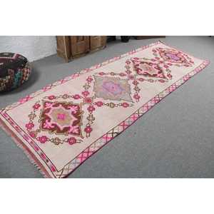 Tapis turc Herki Runner 3,7x10,6 pi (114x324 cm), tapis oriental en laine rose vintage - Product Image 2